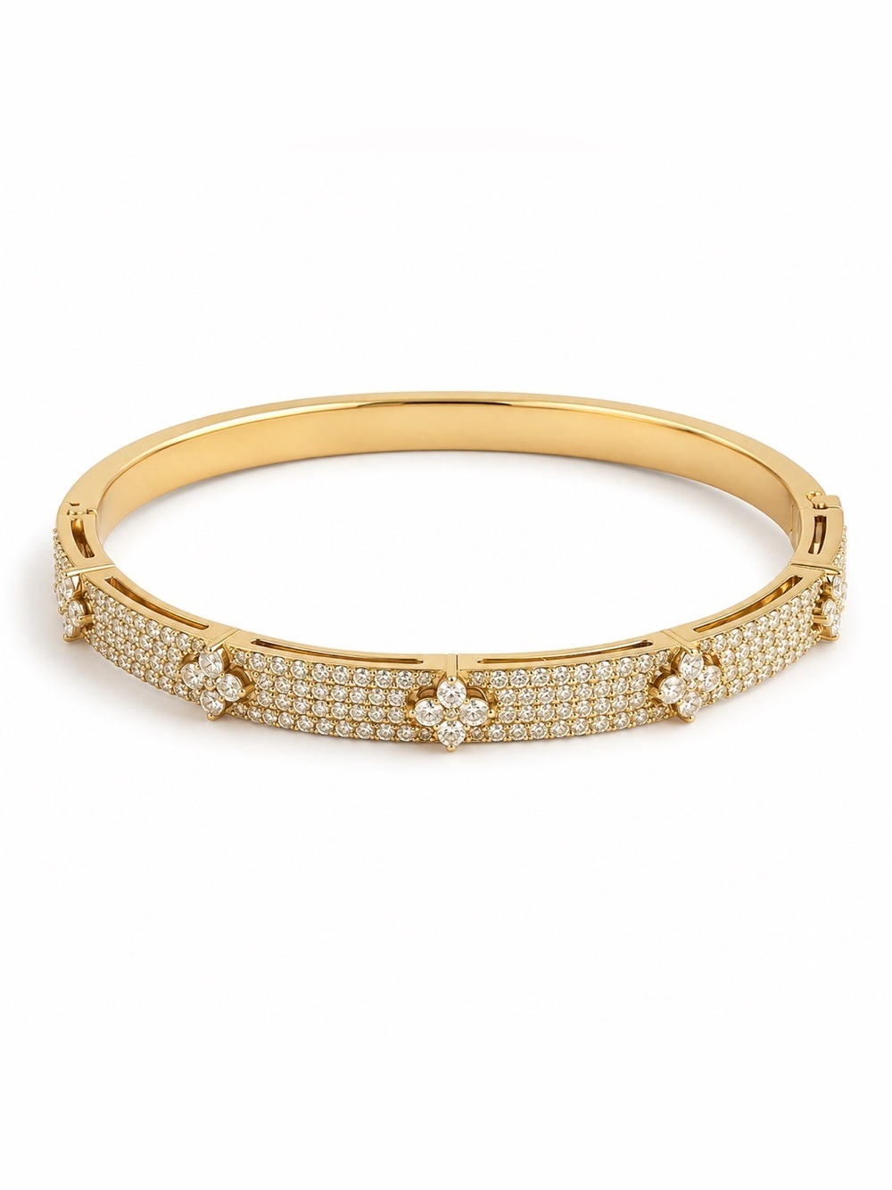 Saks Fifth Avenue Gold Tone Cubic Zirconia Clover Flower Bangle Bracelet